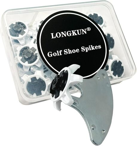 مسامير أحذية الجولف، 28 قطعة بديلة لأظافر الجولف مع قطعة واحدة من مفاتيح ربط أحذية الجولف سهلة التركيب من الجيل الثاني (أبيض رمادي) LONGKUN in Kuwait