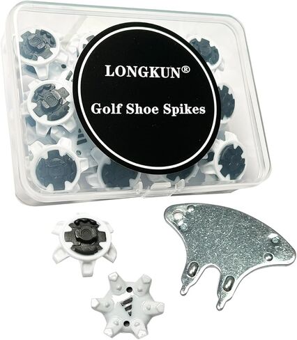 مسامير أحذية الجولف، 28 قطعة بديلة لأظافر الجولف مع قطعة واحدة من مفاتيح ربط أحذية الجولف سهلة التركيب من الجيل الثاني (أبيض رمادي) LONGKUN in Kuwait