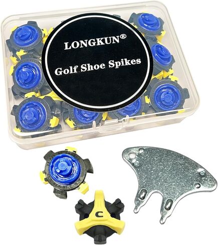 مسامير جولف، 28 قطعة من مسامير أحذية الجولف مع قطعة واحدة من مفتاح ربط مرابط الجولف سهلة التركيب، استبدال مسامير جولف لأحذية الجولف ثلاثية Fast Lok (أزرق/أصفر/أسود) LONGKUN in Kuwait