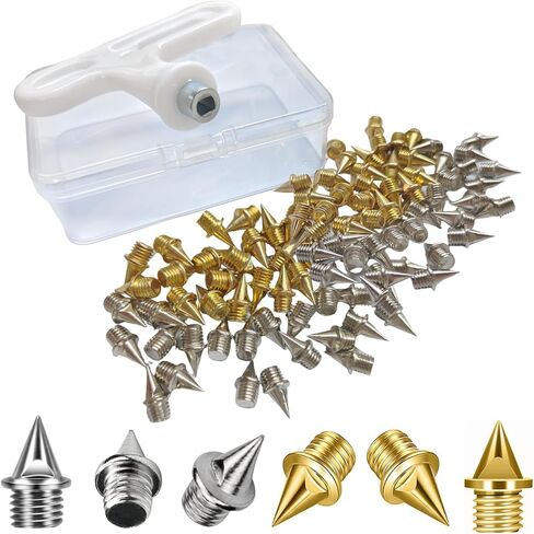 Track Spikes are Made of Steel and 1/4 Inch Pyramid Shaped, is a Replacement Worn Spikes for Sprint, Cross Country and Most Running Shoes, Instantly Restores Grip to Running Shoes. in Kuwait