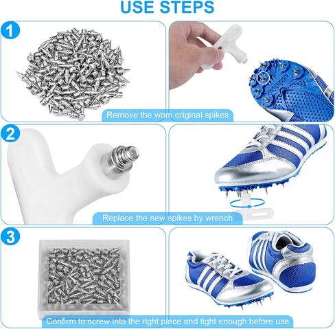 110 قطعة من مسامير Syocsek عبر الريف مع مفتاح ربط، مسامير مسار فضية مقاس 3/8 بوصة، سهلة التركيب وإزالة المسامير البديلة للركض، والقفز الطويل، والجري، وأحذية الرمح in Kuwait