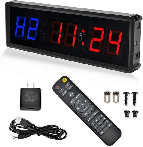 KTZON الصالة الرياضية على مدار الساعة الموقت للمنزل مع جهاز التحكم عن بعد، 1.5 "1.8" المعادن LED الصالة الرياضية الموقت، ساعة توقيت كروسفيت تجريب، مؤقت تاباتا للعد التنازلي in Saudi Arabia