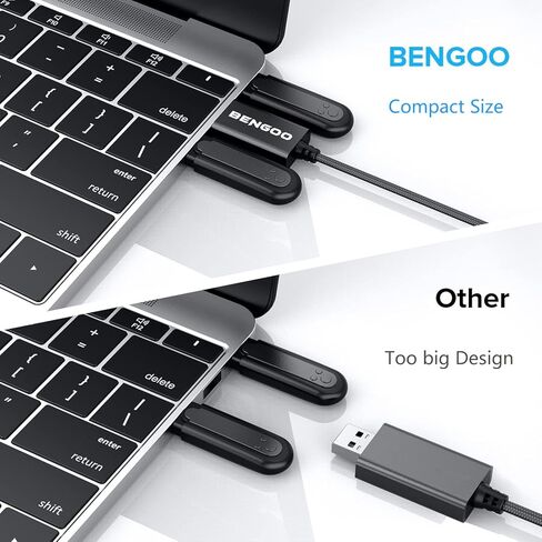 محول بطاقة صوت USB من BENGOO، محول صوت USB 3.5 مم جاك، بطاقة صوت خارجية مع سماعة رأس TRS مزدوجة ومقبس ميكروفون لأجهزة الكمبيوتر المحمول التي تعمل بنظام التشغيل Windows Mac Linux وأجهزة الكمبيوتر المكتبية وسماعات PS4، أسود in Kuwait