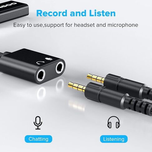 محول بطاقة صوت USB من BENGOO، محول صوت USB 3.5 مم جاك، بطاقة صوت خارجية مع سماعة رأس TRS مزدوجة ومقبس ميكروفون لأجهزة الكمبيوتر المحمول التي تعمل بنظام التشغيل Windows Mac Linux وأجهزة الكمبيوتر المكتبية وسماعات PS4، أسود in Kuwait