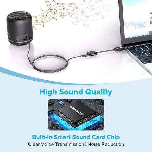 محول بطاقة صوت USB من BENGOO، محول صوت USB 3.5 مم جاك، بطاقة صوت خارجية مع سماعة رأس TRS مزدوجة ومقبس ميكروفون لأجهزة الكمبيوتر المحمول التي تعمل بنظام التشغيل Windows Mac Linux وأجهزة الكمبيوتر المكتبية وسماعات PS4، أسود in Kuwait