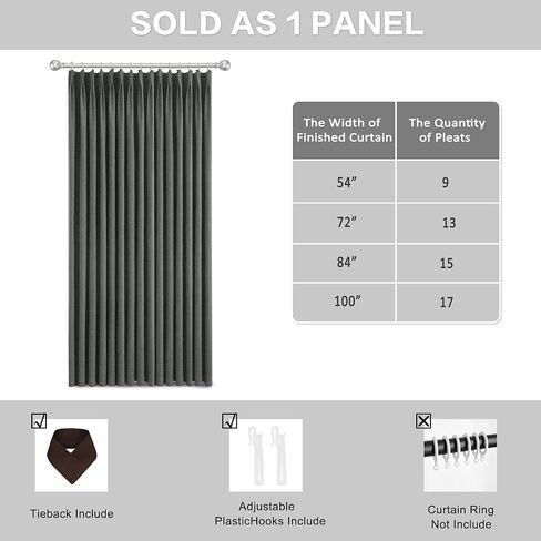 MUMFAS 120 Inch Curtain Extra Long Pinch Pleated Curtain for Traverse Rods Thermal Insulated Room Darkening Drape for Living Room,Patio Door Floor to Ceiling,1 Panel 54" W x 120" L Charcoal Grey in Kuwait