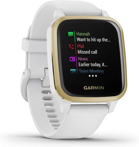 Garmin 010-02427-01 Venu Sq, GPS Smartwatch with Bright Touchscreen Display, Up to 6 Days of Battery Life, Light Gold and White in Kuwait