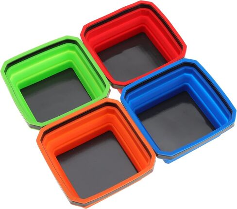 صينية مغناطيسية قابلة للطي، حامل صينية مغناطيسية من السيليكون، مجموعة صينية أجزاء مغناطيسية قابلة للطي للبراغي والمسامير والدبابيس للأدوات الصغيرة (برتقالي - قطعة واحدة) in Kuwait