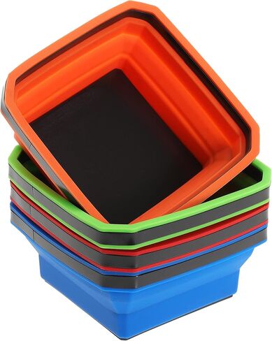 صينية مغناطيسية قابلة للطي، حامل صينية مغناطيسية من السيليكون، مجموعة صينية أجزاء مغناطيسية قابلة للطي للبراغي والمسامير والدبابيس للأدوات الصغيرة (برتقالي - قطعة واحدة) in Kuwait