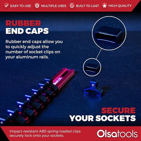 Olsa Tools Socket Organizer (1/2-Inch Drive, Black) - Socket Organizers for Mechanics - Socket Holder and Socket Rail - Holds 16 Chrome or Impact Sockets - Professional-Grade - Part: 1022 in Kuwait