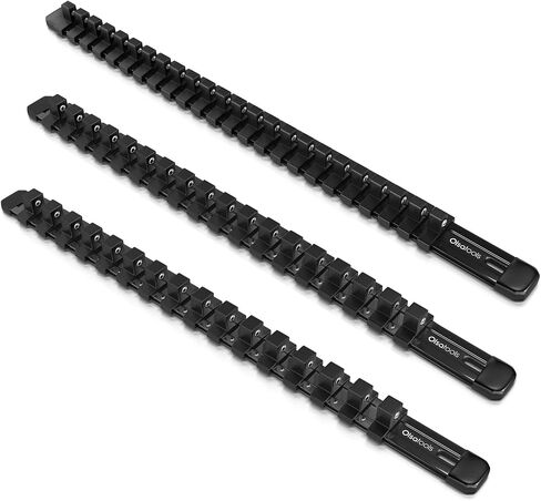 Olsa Tools Socket Organizer (1/2-Inch Drive, Black) - Socket Organizers for Mechanics - Socket Holder and Socket Rail - Holds 16 Chrome or Impact Sockets - Professional-Grade - Part: 1022 in Kuwait