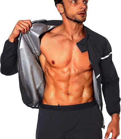 NINGMI Sauna Suit for Men Sweat - Long Sleeve Shirt Jacket Workout Body Shaper Zipper Top Slimming Fitness Trainer Gym in Saudi Arabia