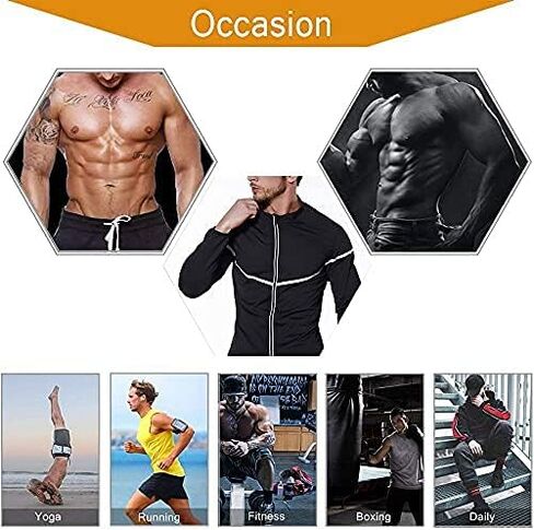 NINGMI Sauna Suit for Men Sweat - Long Sleeve Shirt Jacket Workout Body Shaper Zipper Top Slimming Fitness Trainer Gym in Saudi Arabia