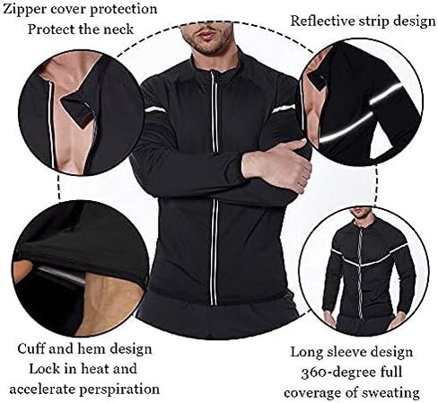 NINGMI Sauna Suit for Men Sweat - Long Sleeve Shirt Jacket Workout Body Shaper Zipper Top Slimming Fitness Trainer Gym in Saudi Arabia