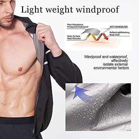 NINGMI Sauna Suit for Men Sweat - Long Sleeve Shirt Jacket Workout Body Shaper Zipper Top Slimming Fitness Trainer Gym in Saudi Arabia