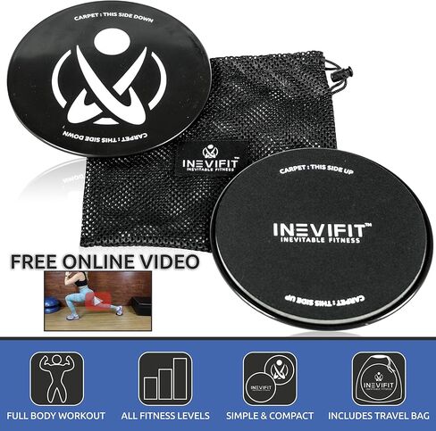 INEVIFIT Core Sliders with Carrying Case for Gym, Home and Travel Total Body Workouts. Dual Sided Gliding Discs allow for use on Carpet, Tile, Vinyl or Hardwood Floors. in Saudi Arabia