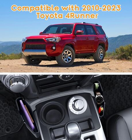 منظم وحدة التحكم المركزية متوافق مع Toyota 4Runner 2024 2023 2022 2021 2020 2010-2019، ملحقات السيارة الداخلية، صندوق تخزين ناقل الحركة، صينية جانبية لوحدة التحكم في ناقل الحركة، حامل تغيير العملات المعدنية، أسود in Kuwait