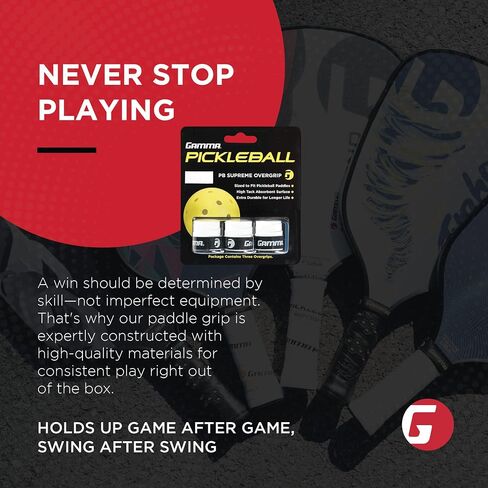 Gamma Sports Pickleball Supreme Overgrip, Easy to Apply Grip Tape for Pickle Ball Paddles, Badminton, Squash - Replacement Tacky Over Wrap Bands in Saudi Arabia