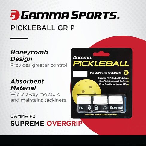 Gamma Sports Pickleball Supreme Overgrip, Easy to Apply Grip Tape for Pickle Ball Paddles, Badminton, Squash - Replacement Tacky Over Wrap Bands in Saudi Arabia