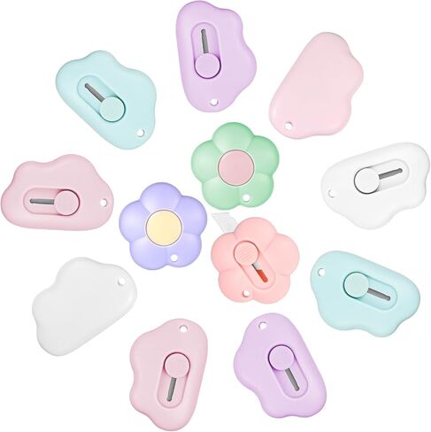 guiqulai 12 قطعة من قواطع الصناديق الصغيرة، سكاكين فائدة لطيفة، فتاحة رسائل قابلة للسحب، قاطعة ورق على شكل زهرة سحابة، سكاكين فنية كرتونية لطيفة، قاطعة محمولة مع فتحة للمكتب والمدرسة المنزلية in Kuwait