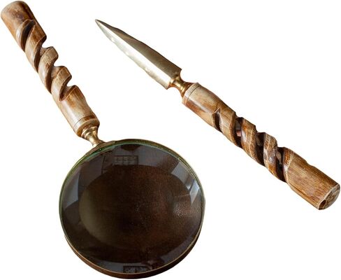India Handicrafts 20326 Antler Bone Swirl Design Handles Brown 10 Inch Magnifying Hand-Held Reading Glass and Letter Opener Set in Saudi Arabia