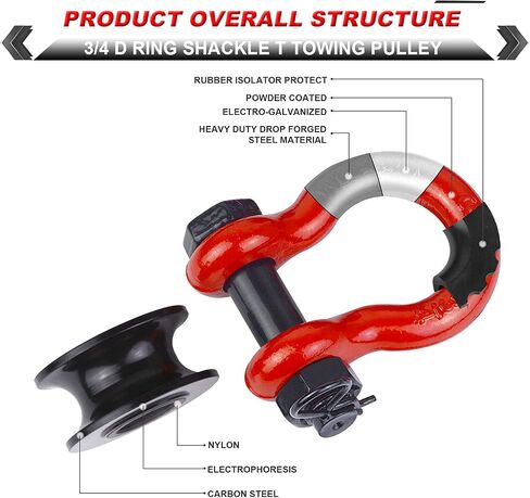 Upgraded Snatch Block, 3/4" D Ring Shackle (2 Pack) 22,000lb Break Strength with Towing Pulley, Heavy Duty Offroad Recovery Accessory for Truck, Tractor, ATV & UTV - Black in Saudi Arabia