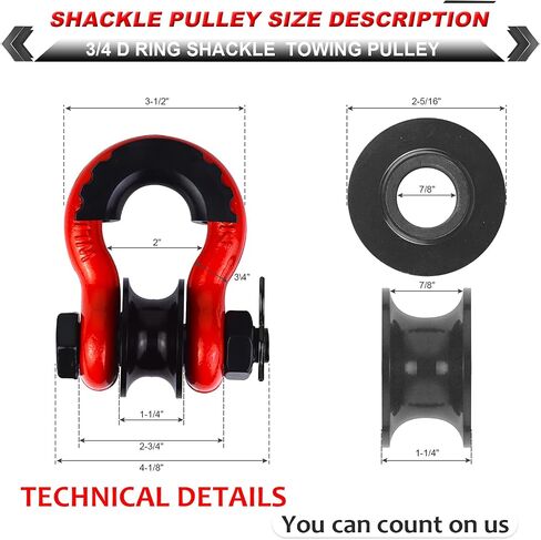 Upgraded Snatch Block, 3/4" D Ring Shackle (2 Pack) 22,000lb Break Strength with Towing Pulley, Heavy Duty Offroad Recovery Accessory for Truck, Tractor, ATV & UTV - Black in Saudi Arabia