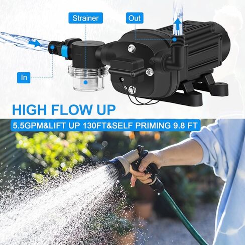 مضخة غشاء لضغط المياه بدون فرشاة، 5.5 GPM 60 Psi RV مضخة مياه 12 فولت مع مفتاح ضغط، مضخة مياه عذبة ذاتية التحضير لحديقة يخت قارب RV in Kuwait