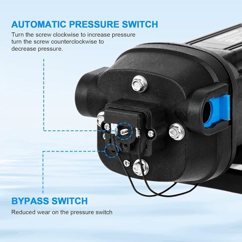 مضخة غشاء لضغط المياه بدون فرشاة، 5.5 GPM 60 Psi RV مضخة مياه 12 فولت مع مفتاح ضغط، مضخة مياه عذبة ذاتية التحضير لحديقة يخت قارب RV in Kuwait