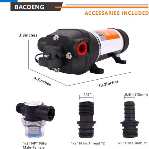 BACOENG AC110V مضخة الحجاب الحاجز لضغط المياه ذاتية التحضير 4.5GPM 17L/min 40Psi قافلة/RV/قارب/بحرية in Kuwait