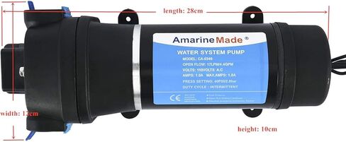 Amarine Made AC 110V مضخة غشاء ضغط الماء ذاتية التحضير 17LPM/4.5GPM AMPS:1.0A، MAX.AMPS:1.8A إعداد الضغط: 40PSI/2.8bar Caravan/RV/قارب/بحري in Kuwait