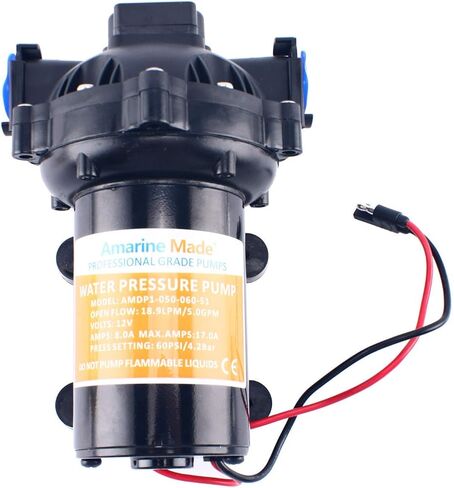 Amarine Made 12v مضخة غشاء لضغط الماء 18.9 لتر/دقيقة 5.0 جالون في الدقيقة 60 رطل لكل بوصة مربعة - قافلة/عربة سكن متنقلة/قارب/بحرية in Kuwait