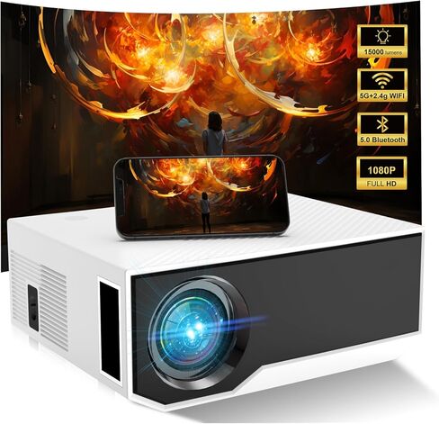 Projector with WiFi and Bluetooth, 2024 Update 14000Lumens Native 1080P Full HD Portable Outdoor Movie TV Projector, Compatible with TV Stick, Smartphone, HDMI, USB, AV in Kuwait