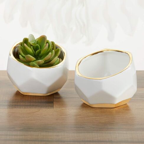 Kate Aspen Geometric Ceramic Planters, Mini Decorative Bowls (Set of 3) Small- Succulent Pots, Modern Decor, Shelf Decor, Desk, Table Décor, White in Saudi Arabia