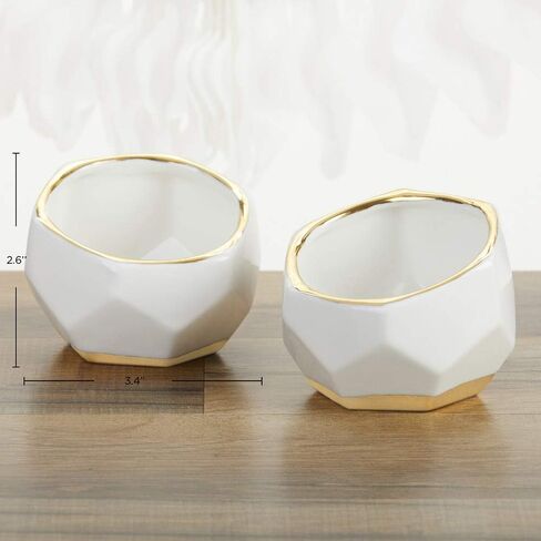 Kate Aspen Geometric Ceramic Planters, Mini Decorative Bowls (Set of 3) Small- Succulent Pots, Modern Decor, Shelf Decor, Desk, Table Décor, White in Saudi Arabia