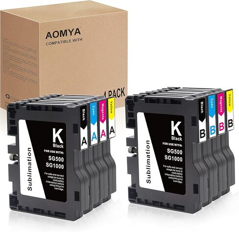 خرطوشة حبر التسامي الأحدث من Aomya SG500 SG1000 متوافقة مع طابعة Sawgrass Virtuoso SG500 SG1000 (2 أسود، 2 سماوي، 2 أرجواني، 2 أصفر، 8 عبوات) أحدث شريحة محدثة in Kuwait