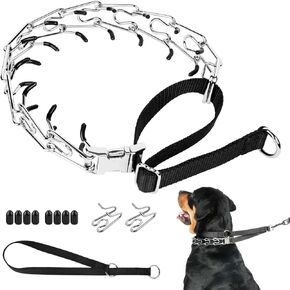 Mayerzon Martingale Prong Collar للكلاب المتوسطة الكبيرة Beagle Husky Doberman، طوق قرصة قابل للتعديل للكلاب المشي طوق التدريب الذي يسحب، معبأة مع وصلات إضافية، غطاء مطاطي وياقة منزلقة