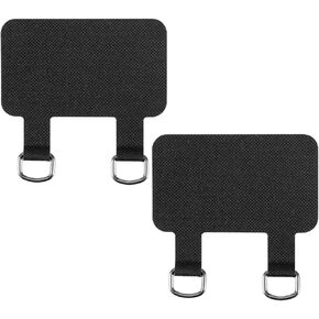2pcs Cell Phone Tether Tab, Upgraded Double Buckle Hole Ring Phone Tether Tag Phone Lanyard Patch Pad Charm Accessories for iPhone & Other Cell Phone (Black)