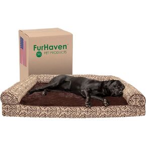 Furhaven Orthopedic Dog Bed for Large Dogs w/ Removable Bolsters & Washable Cover, For Dogs Up to 125 lbs - Plush & Southwest Kilim Woven Decor Sofa - Desert Brown, Jumbo Plus/XXL