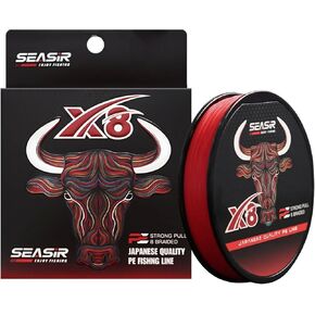 SEASIR X8 Braided Fishing Line, 8 Strands Fishing Line 10LB 20LB 30LB 50LB Heavy Duty, Abrasion Resistant, Zero Stretch, PE Fiber Braid Fishing Wire for Freshwater Saltwater - Red