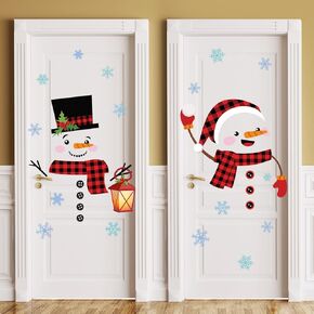 Dianelhall 2 Sheets Christmas Snowman Door Decor Stickers Christmas Door Stickers Large Snowman Stickers with Snowflake Decals for Winter Holiday Door Window Refrigerator (Deer)