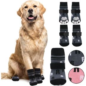 ASENKU Anti-Slip Dog Socks to Prevent Licking Paws, Dog Boots & Paw Protectors with Adjustable Strap for Hot/Cold Pavement, Dog Shoes for Hardwood Floors for Large Senior Dogs, Grey L