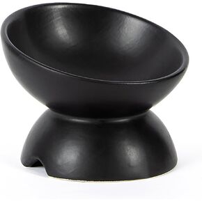 Ceramic Elevated Cat Food Bowl, Tilted Cat Food and Water Bowl, Anti Vomiting and Protect Pets' Spines Dishes for Small Dog, Fat Faced Cat, Kitten (Black)