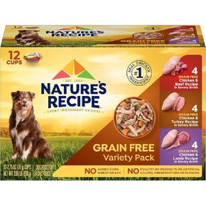Nature’s Recipe Grain Free Chicken & Beef, Chicken & Turkey, Chicken & Lamb Wet Dog Food Variety Pack, 2.75 Ounce (Pack of 12)