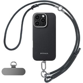 pitaka Phone Lanyard, Adjustable Phone Strap with 3 Wearing Styles, Multifuctional Phone Strap Crossbody, Phone Wrist Strap, and Phone Neck Lanyard, Black