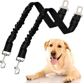 Dog Seat Belt, 2PCS 19.7"-33" Adjustable Dog Seatbelt for Car, Strong Elastic Reflective Bungee Dog Car Seat Belt with Hook& Buckle for Safety Dog Car Harness Car Travel (Black)