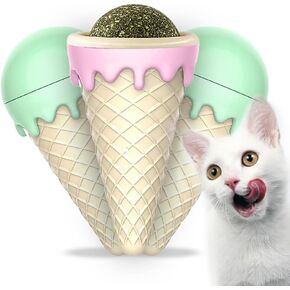 Leo's Paw Catnip Ice Cream Cone Toy 3pcs Safe & Natural Dietary Fibers That Can Reduce Stress & Anxiety, Clean Teeth & Freshen Breath, Stimulate Appetite & Promote Digestion - Pressed Catnip Ball