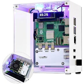 Yahboom RPi 5 Case,Micro Desktop Aluminum Case with Pi5 Active Cooler,PWM Fan, RGB Lightint Bar,Mini Tower PC Case,OLED Display