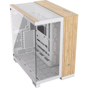 CORSAIR 6500X Mid-Tower ATX Dual Chamber PC Case – Panoramic Tempered Glass – Reverse Connection Motherboard Compatible – No Fans Included – White/Bamboo Wood