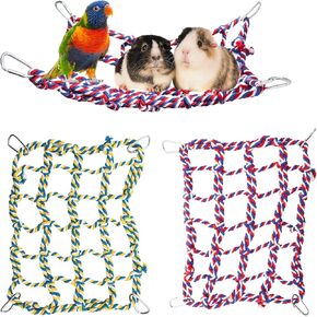 2 Pack Colorful Bird Rope Net, Rat Climbing Rope Net, Pet Hanging Hammock, Bird Ladder Rope Bridge, Small Animal Rope Net Toy, Cage Decor Accessories for Rat Hamster Bird Ferret(11×8 inches)